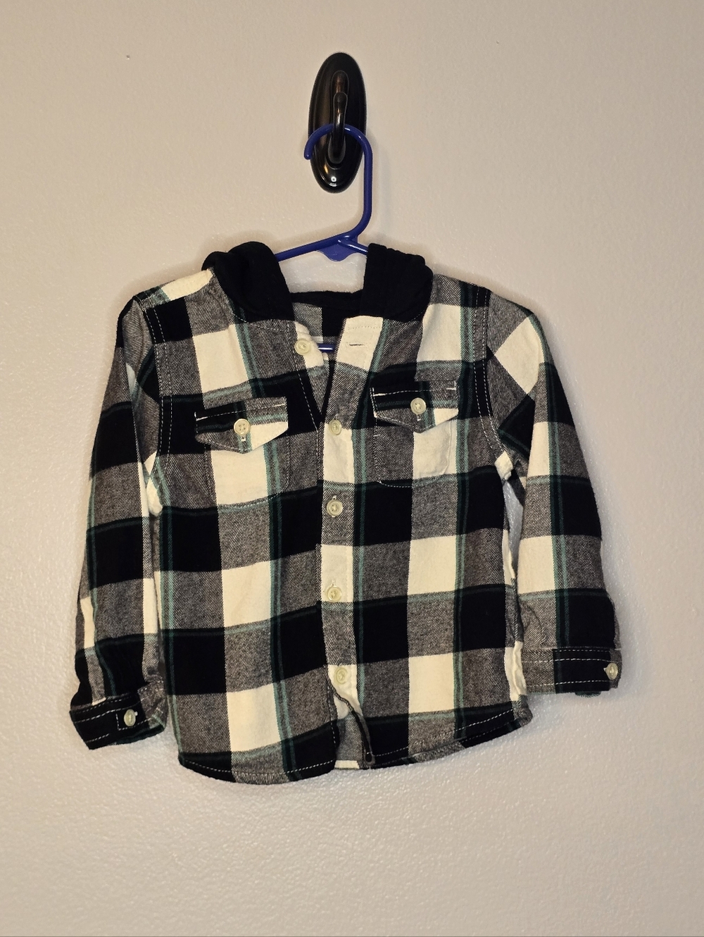 Wonder Nation Classic Black & White Plaid Hooded Shirt - Kids
